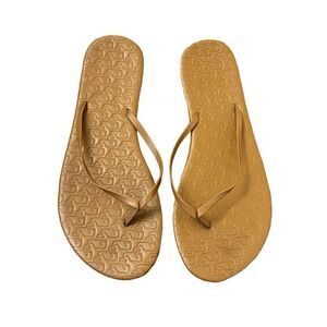 Vineyard Vines Embossed Whale Flip Flops Cognac Brown Faux Leather Size 9